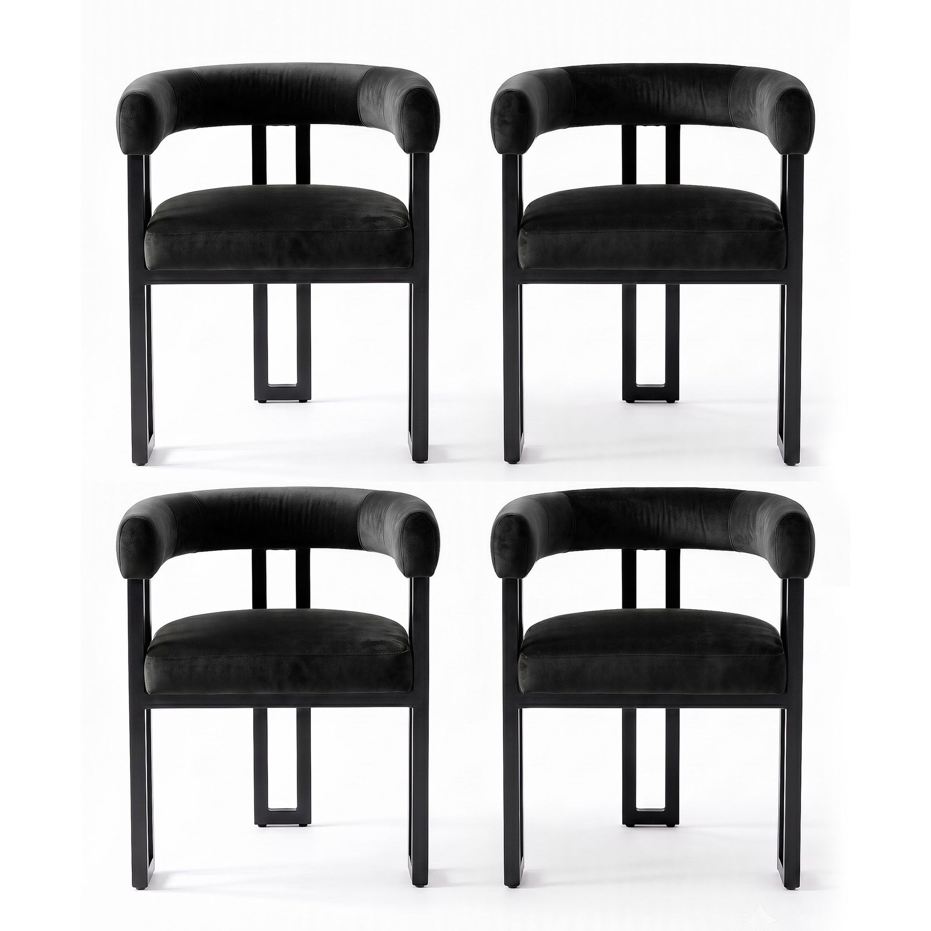 Artiss Dining Chairs Set of 4 Velvet Upholstered Barrel Chairs with Curved Armrests & Back Black Awezingly