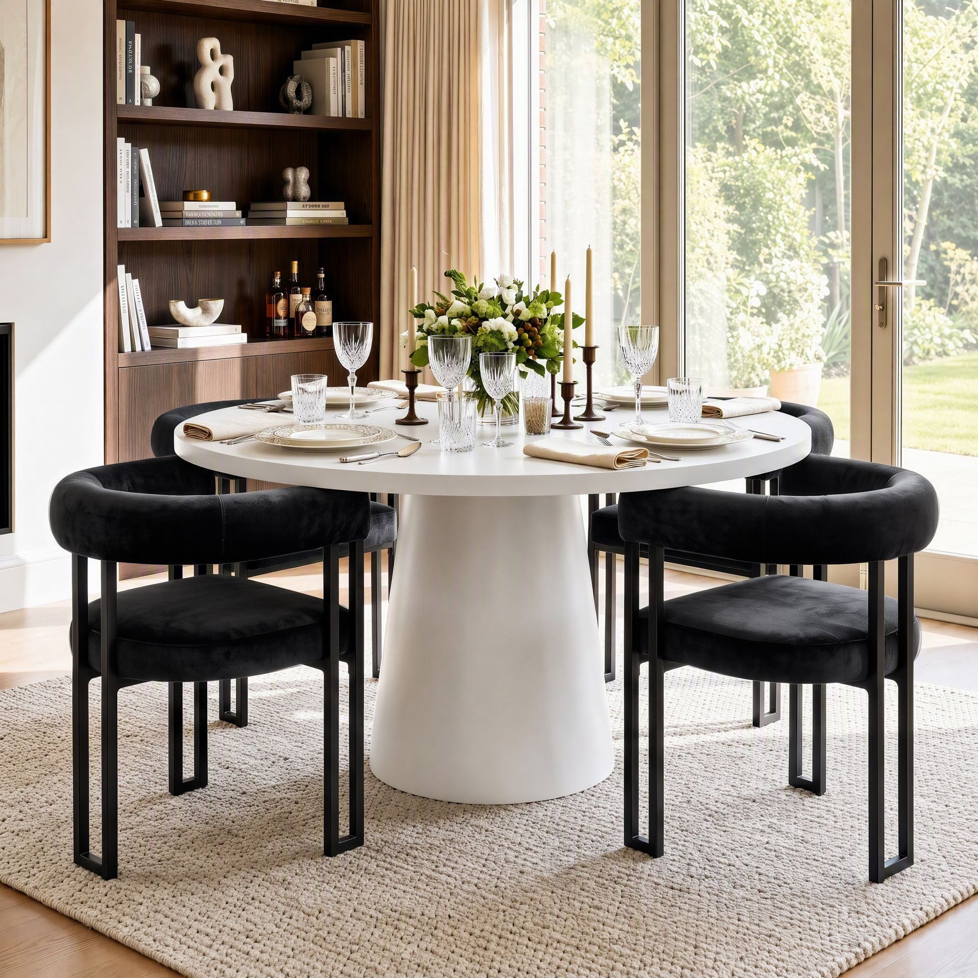 Artiss Dining Chairs Set of 4 Velvet Upholstered Barrel Chairs with Curved Armrests & Back Black Awezingly