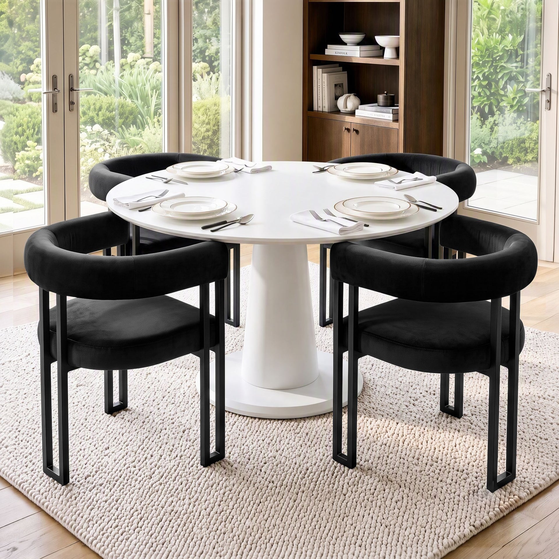 Artiss Dining Chairs Set of 4 Velvet Upholstered Barrel Chairs with Curved Armrests & Back Black Awezingly