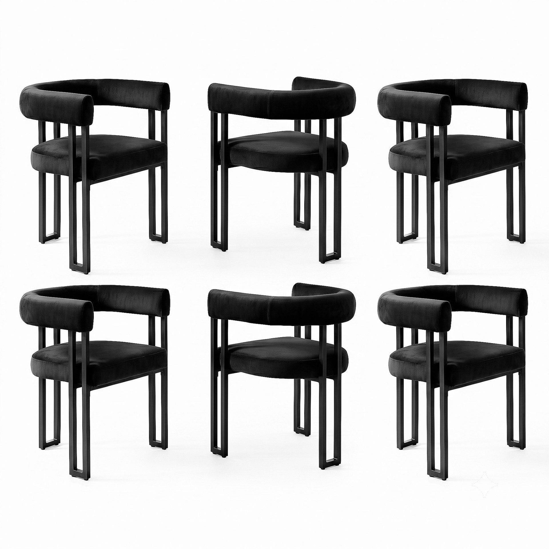 Artiss Dining Chairs Set of 6 Velvet Upholstered Barrel Chairs with Curved Armrests & Back Black Awezingly