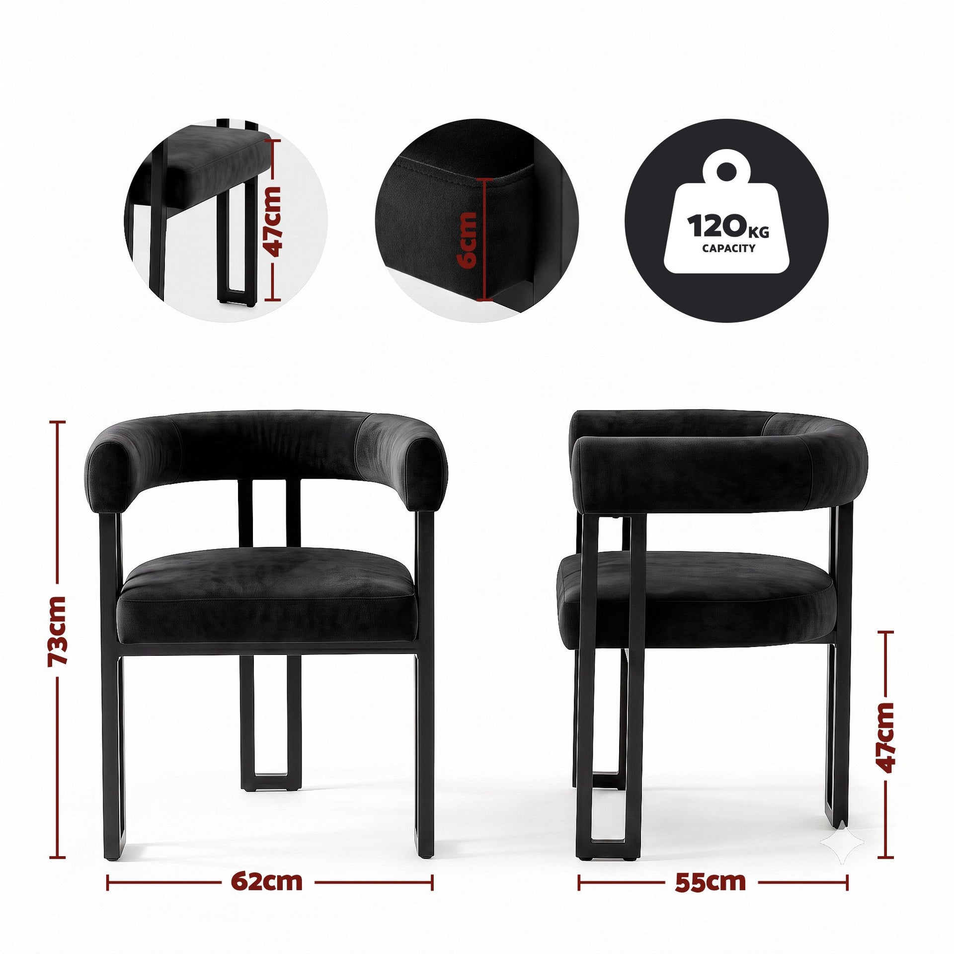 Artiss Dining Chairs Set of 6 Velvet Upholstered Barrel Chairs with Curved Armrests & Back Black Awezingly