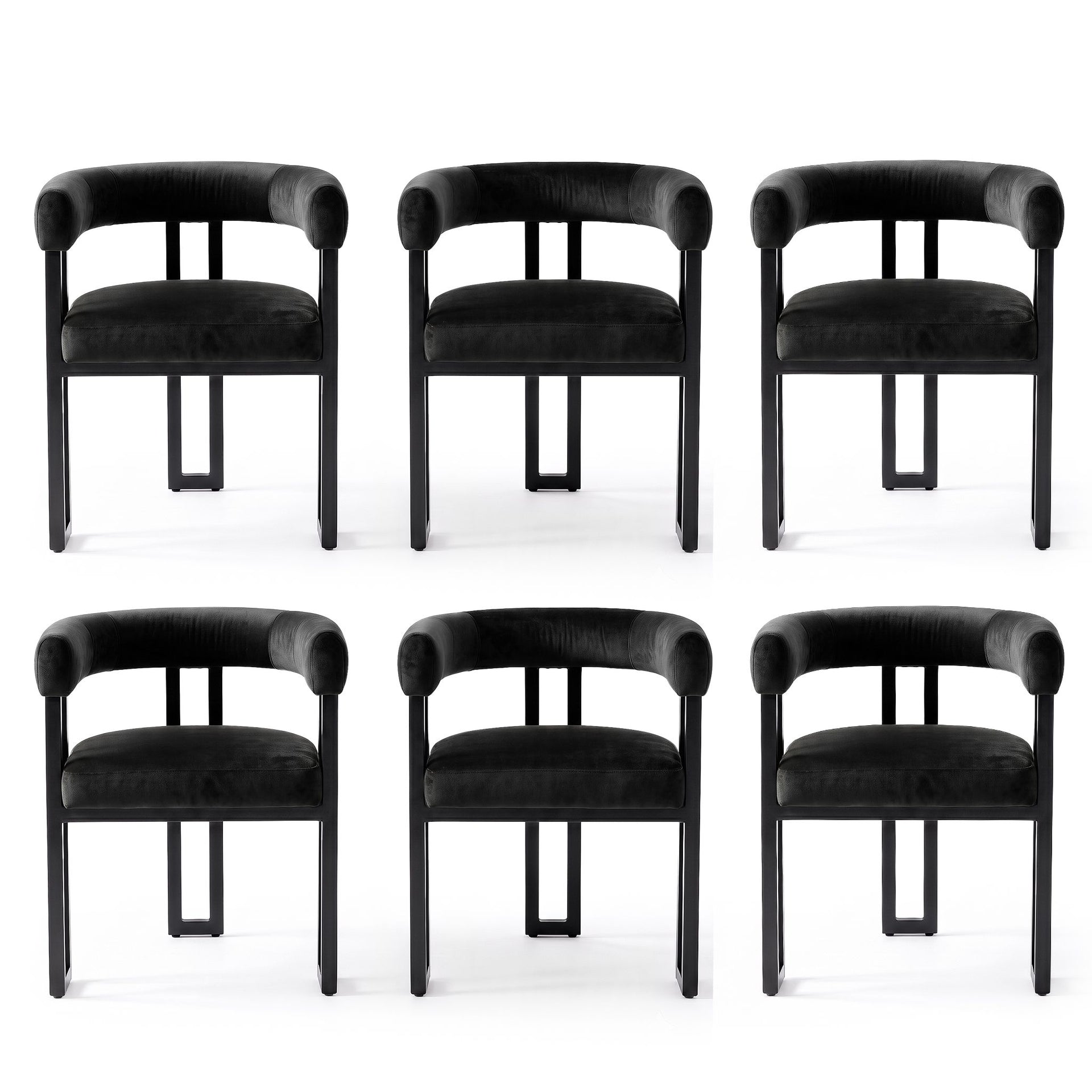 Artiss Dining Chairs Set of 6 Velvet Upholstered Barrel Chairs with Curved Armrests & Back Black Awezingly