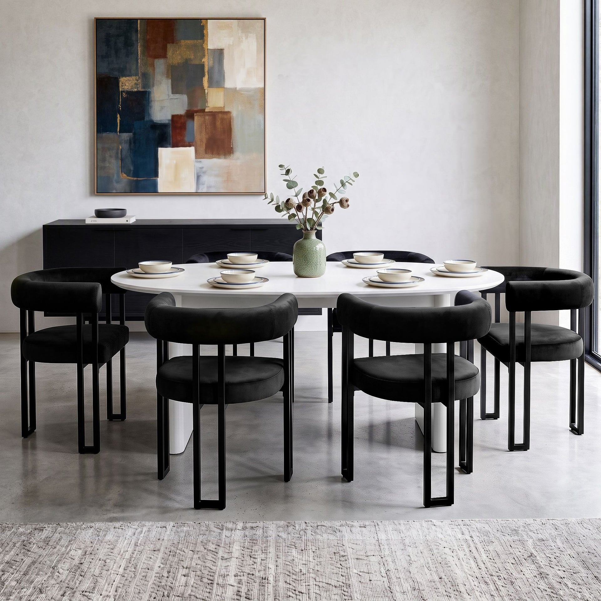 Artiss Dining Chairs Set of 6 Velvet Upholstered Barrel Chairs with Curved Armrests & Back Black Awezingly