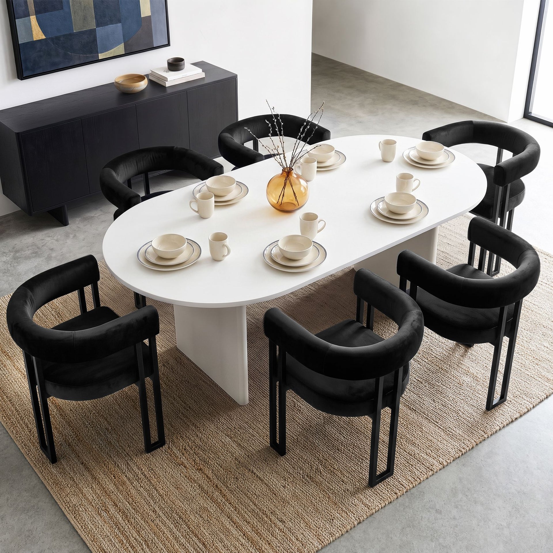 Artiss Dining Chairs Set of 6 Velvet Upholstered Barrel Chairs with Curved Armrests & Back Black Awezingly