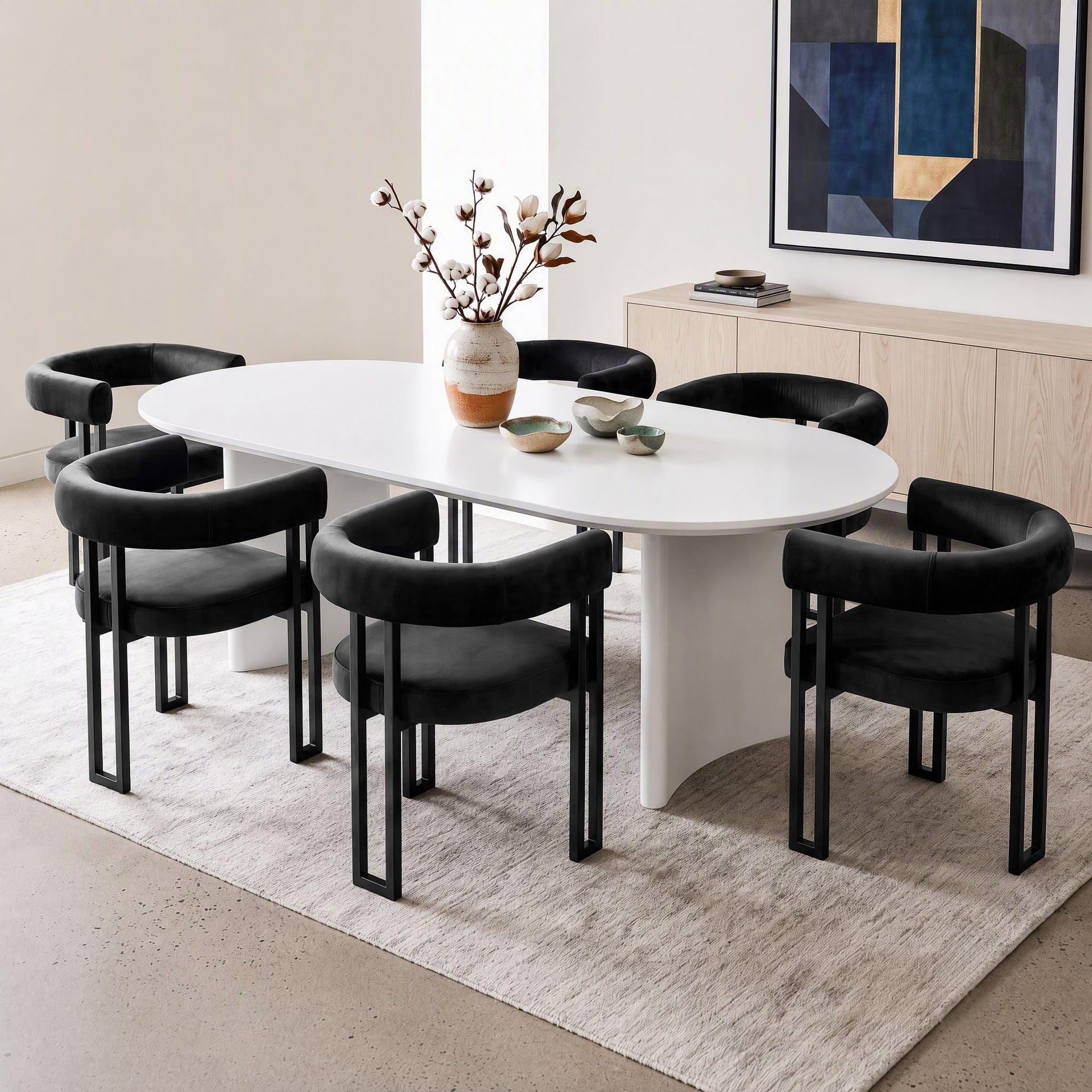 Artiss Dining Chairs Set of 6 Velvet Upholstered Barrel Chairs with Curved Armrests & Back Black Awezingly