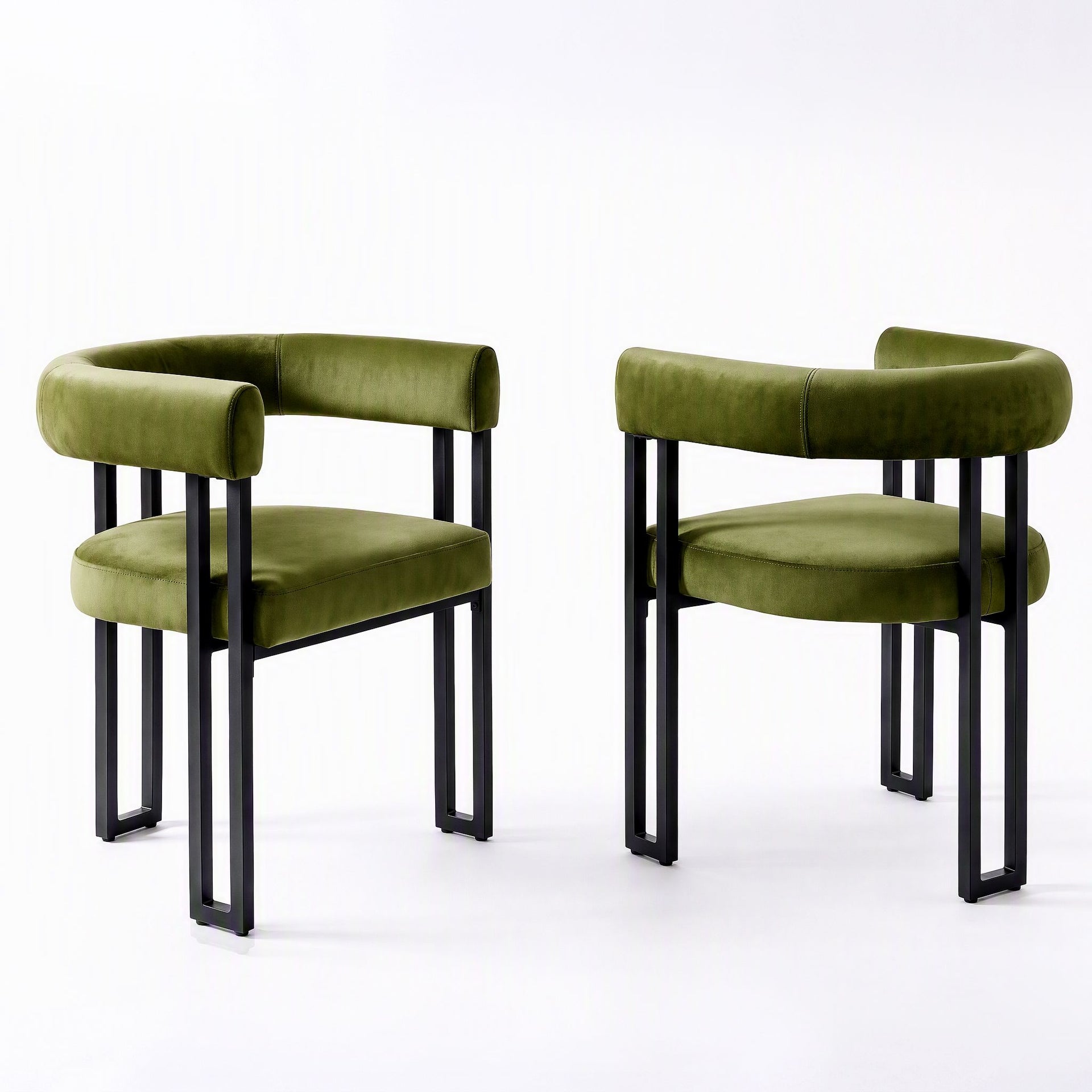 Artiss Dining Chairs Set of 2 Velvet Upholstered Barrel Chairs with Curved Armrests & Back Green Awezingly