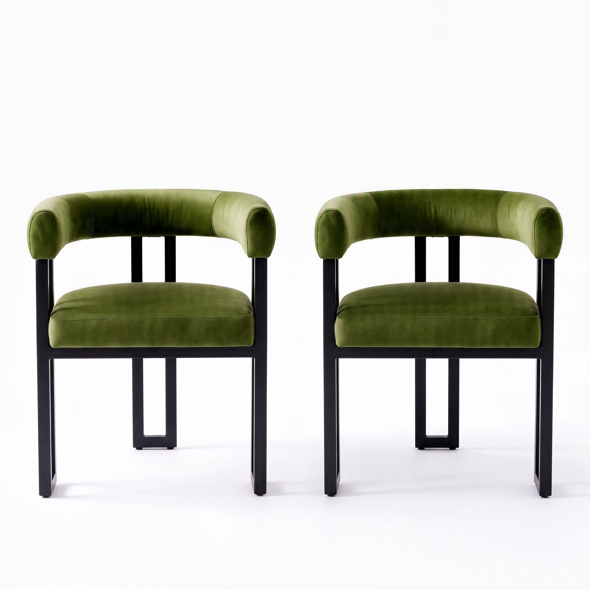 Artiss Dining Chairs Set of 2 Velvet Upholstered Barrel Chairs with Curved Armrests & Back Green Awezingly
