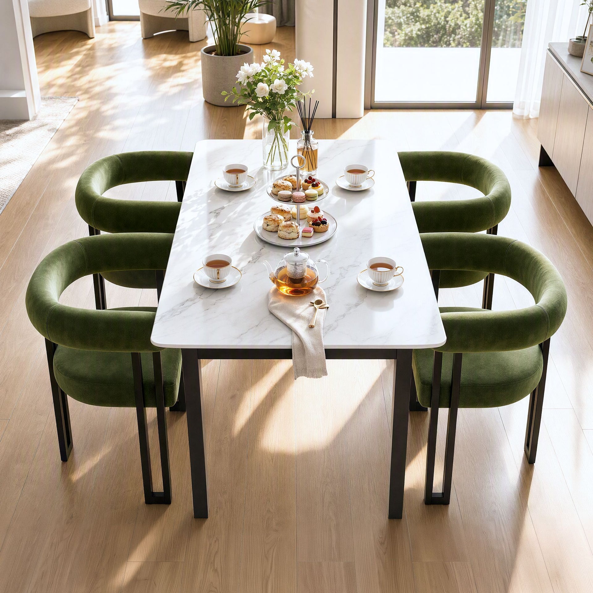 Artiss Dining Chairs Set of 2 Velvet Upholstered Barrel Chairs with Curved Armrests & Back Green Awezingly