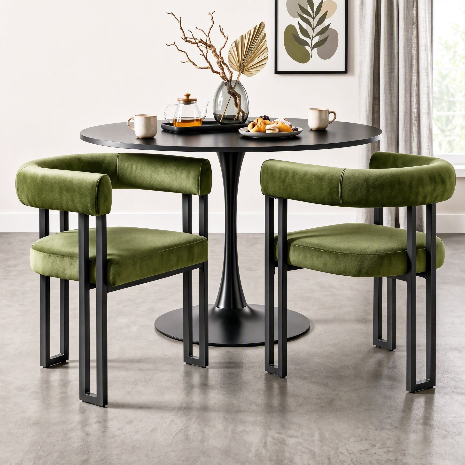 Artiss Dining Chairs Set of 2 Velvet Upholstered Barrel Chairs with Curved Armrests & Back Green Awezingly