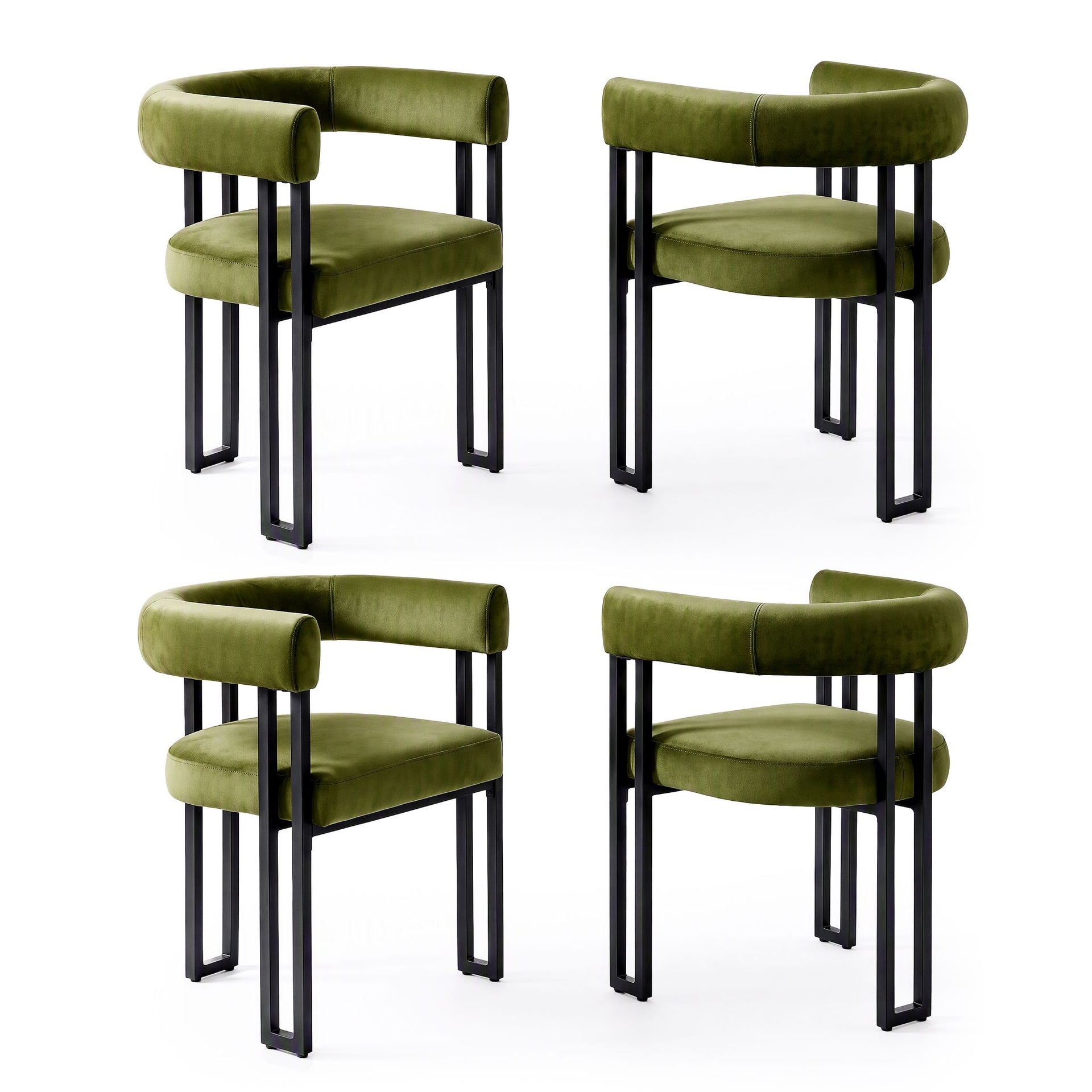 Artiss Dining Chairs Set of 4 Velvet Upholstered Barrel Chairs with Curved Armrests & Back Green Awezingly