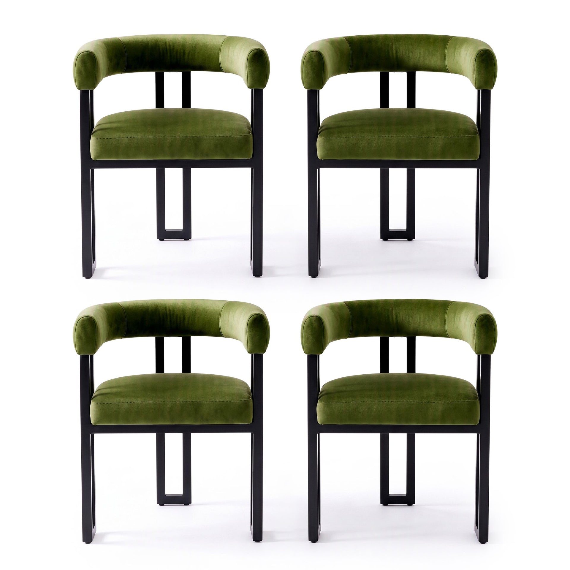 Artiss Dining Chairs Set of 4 Velvet Upholstered Barrel Chairs with Curved Armrests & Back Green Awezingly