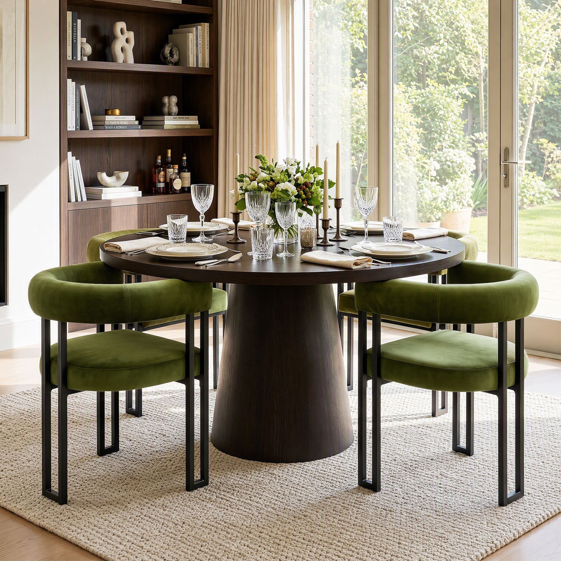 Artiss Dining Chairs Set of 4 Velvet Upholstered Barrel Chairs with Curved Armrests & Back Green Awezingly