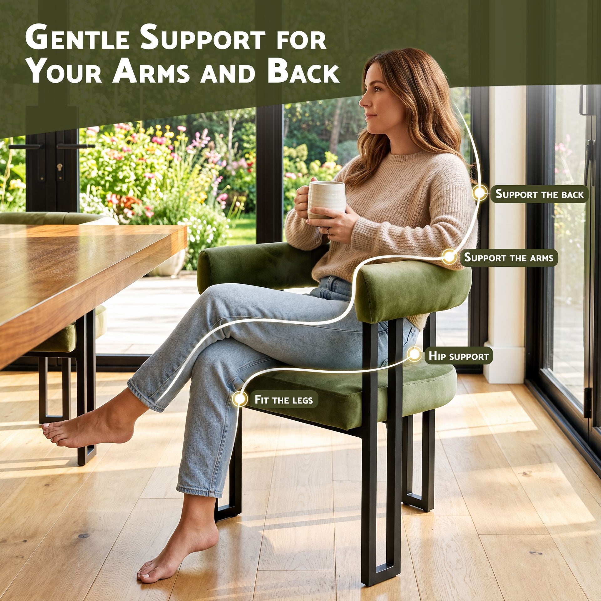 Artiss Dining Chairs Set of 4 Velvet Upholstered Barrel Chairs with Curved Armrests & Back Green Awezingly
