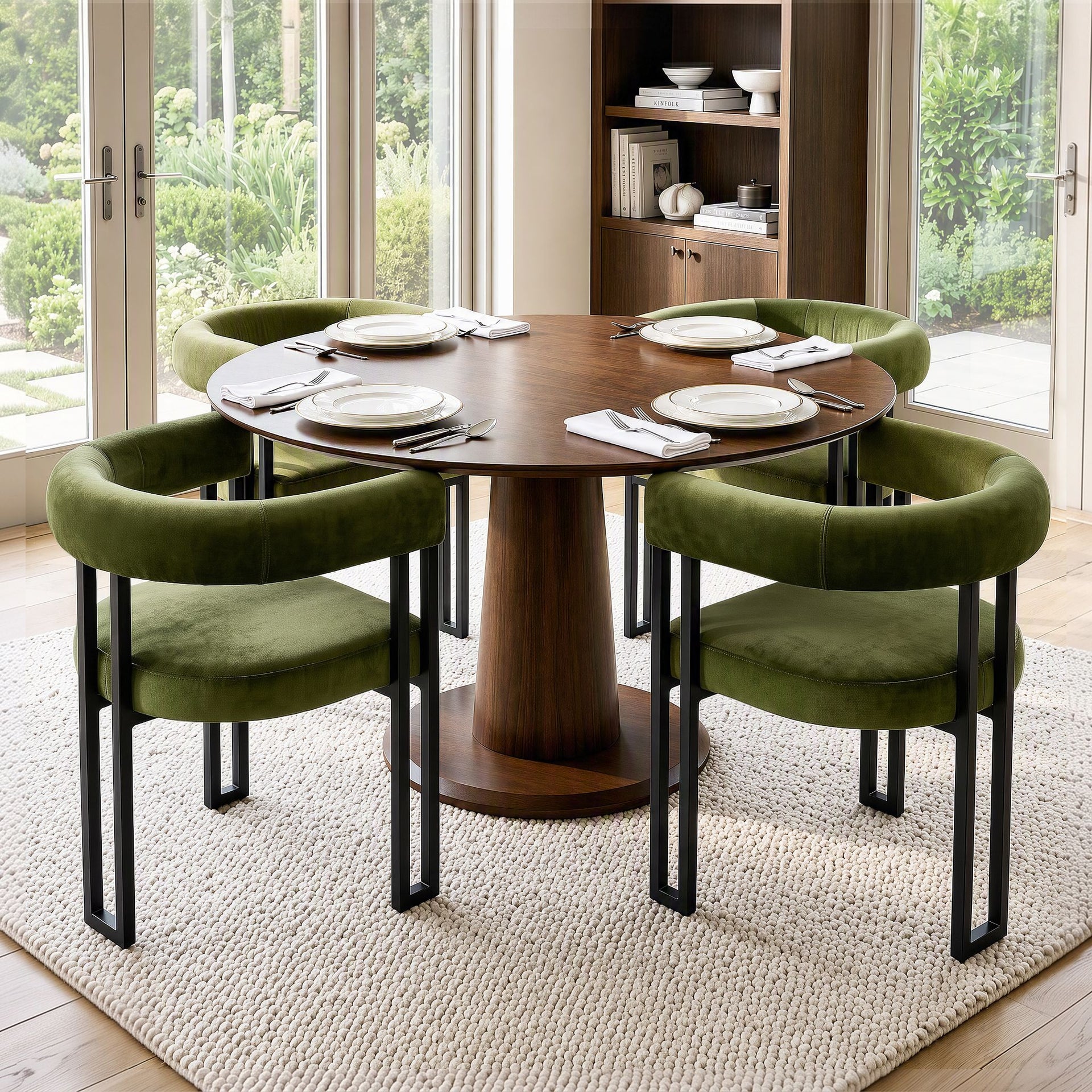 Artiss Dining Chairs Set of 4 Velvet Upholstered Barrel Chairs with Curved Armrests & Back Green Awezingly