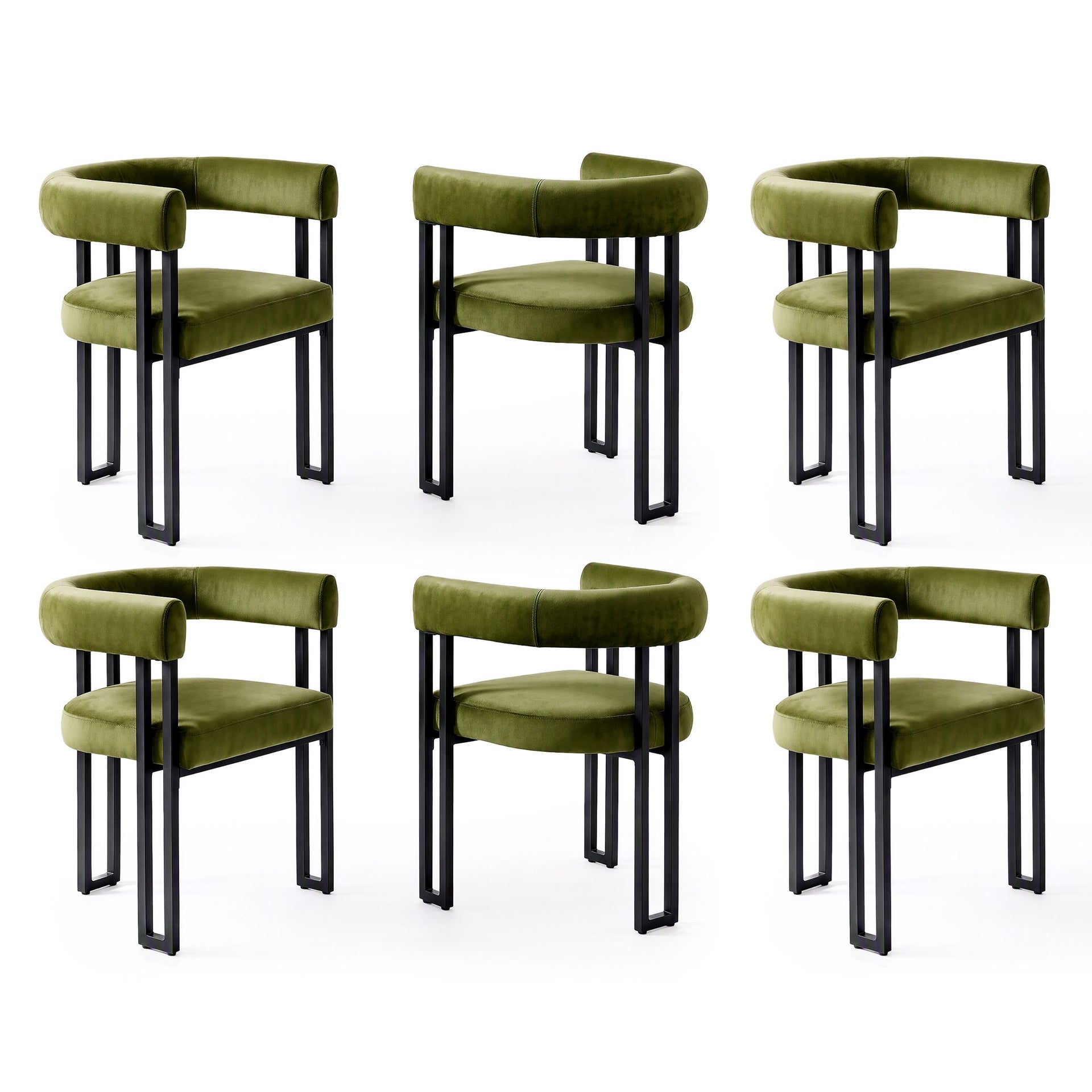 Artiss Dining Chairs Set of 6 Velvet Upholstered Barrel Chairs with Curved Armrests & Back Green Awezingly