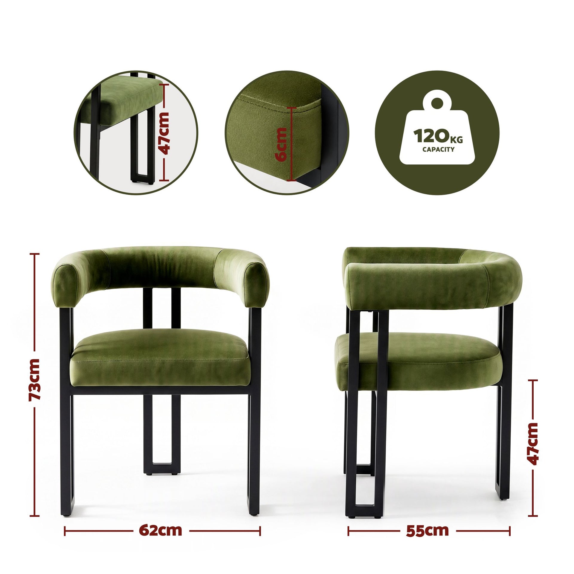 Artiss Dining Chairs Set of 6 Velvet Upholstered Barrel Chairs with Curved Armrests & Back Green Awezingly