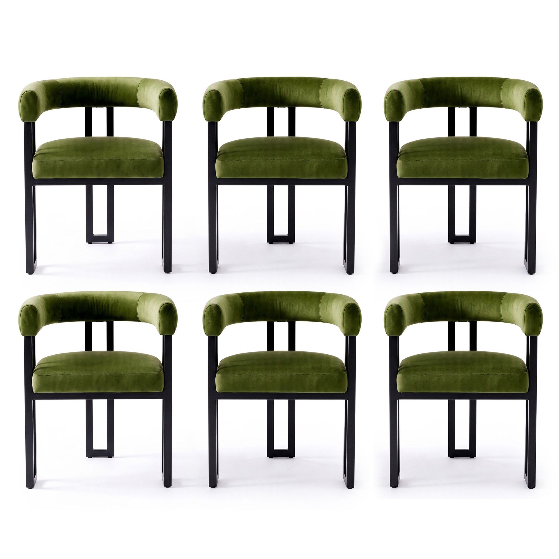 Artiss Dining Chairs Set of 6 Velvet Upholstered Barrel Chairs with Curved Armrests & Back Green Awezingly