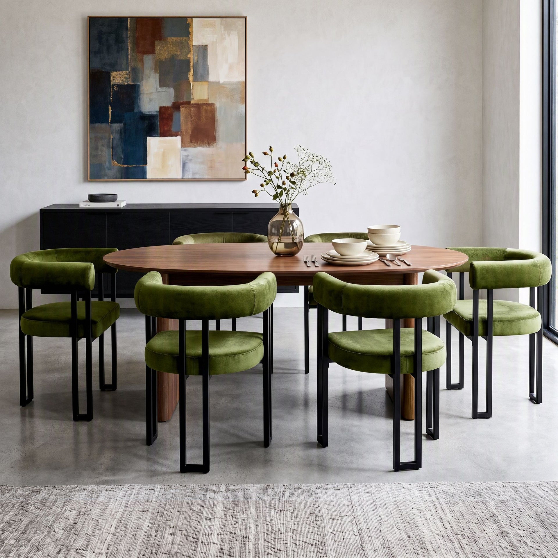 Artiss Dining Chairs Set of 6 Velvet Upholstered Barrel Chairs with Curved Armrests & Back Green Awezingly