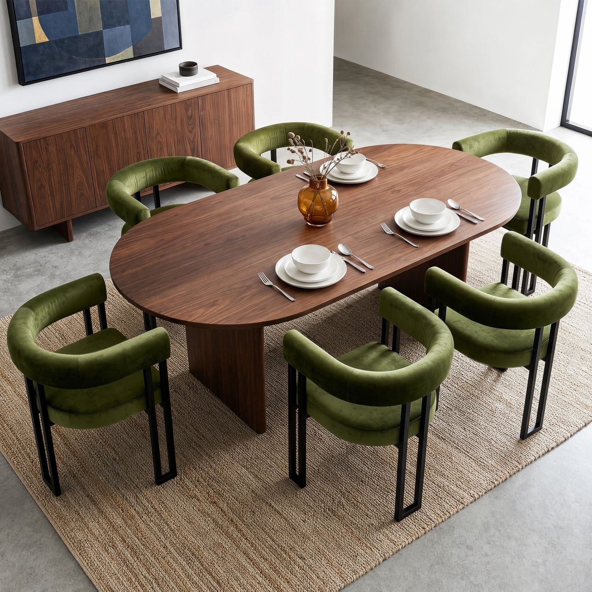 Artiss Dining Chairs Set of 6 Velvet Upholstered Barrel Chairs with Curved Armrests & Back Green Awezingly