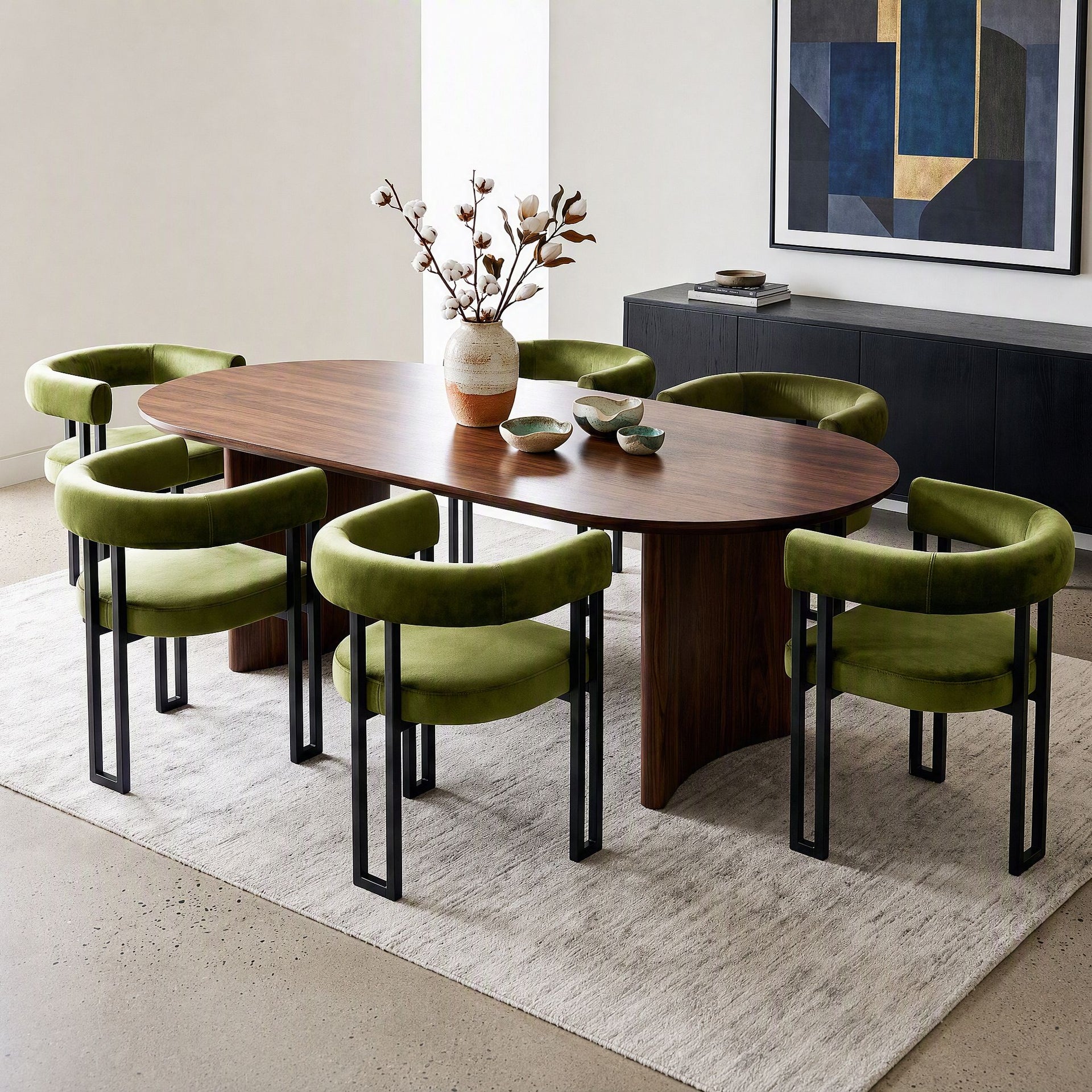 Artiss Dining Chairs Set of 6 Velvet Upholstered Barrel Chairs with Curved Armrests & Back Green Awezingly