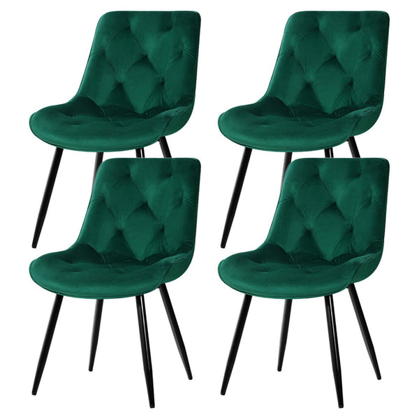 Artiss Dining Chairs Set of 4 Velvet Diamond Tufted Green Artiss