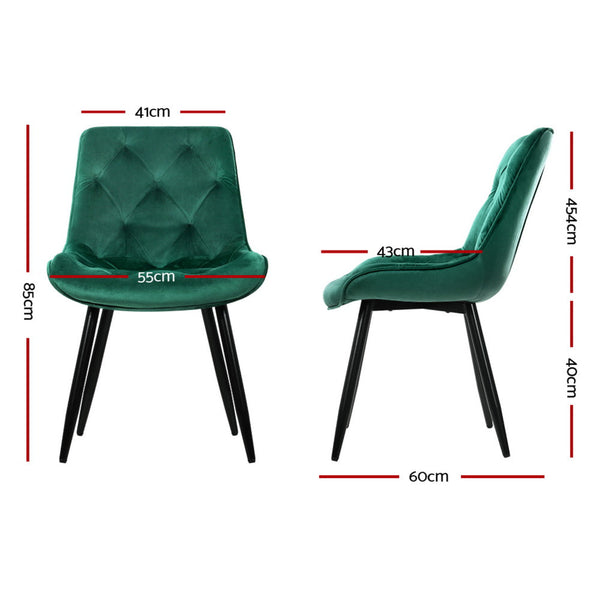 Artiss Dining Chairs Set of 4 Velvet Diamond Tufted Green Artiss