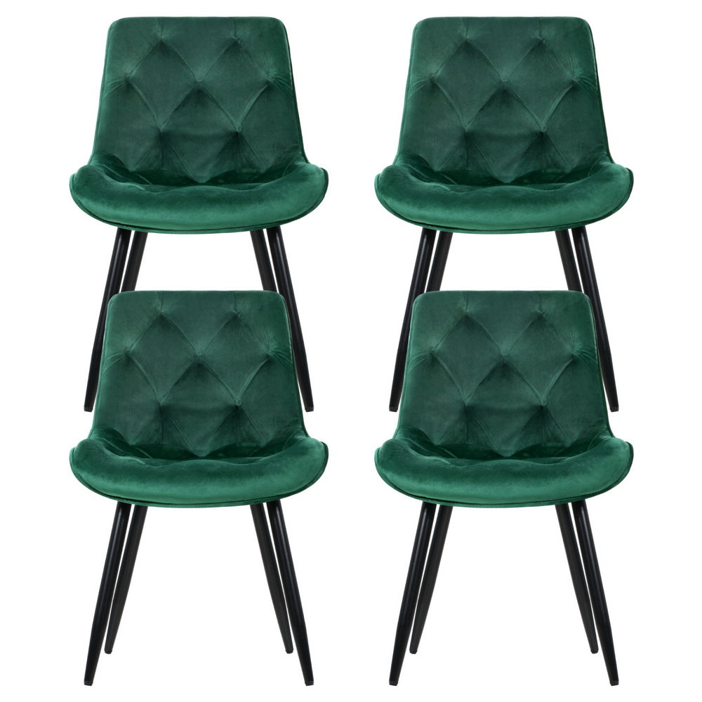 Artiss Dining Chairs Set of 4 Velvet Diamond Tufted Green Artiss