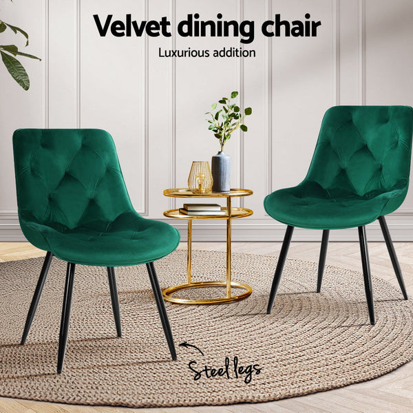 Artiss Dining Chairs Set of 4 Velvet Diamond Tufted Green Artiss