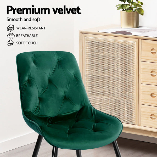 Artiss Dining Chairs Set of 4 Velvet Diamond Tufted Green Artiss