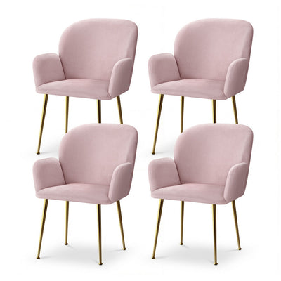 Artiss Dining Chairs Set of 4 Velvet Armchair Pink
