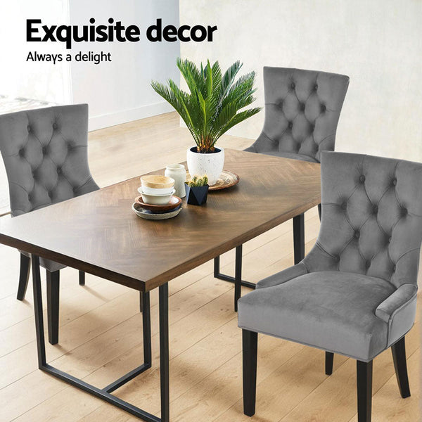 Artiss Dining Chairs Set of 4 Velvet French Provincial Grey Artiss