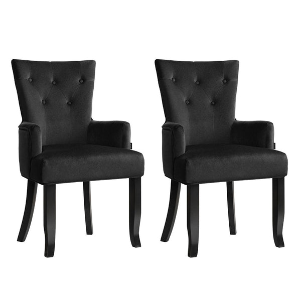 2x Artiss Dining Chairs Velvet French Provincial Armchair Black Artiss