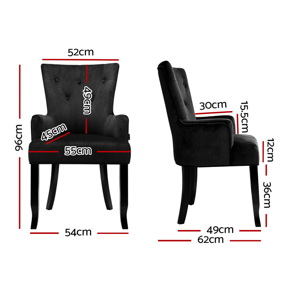 2x Artiss Dining Chairs Velvet French Provincial Armchair Black Artiss