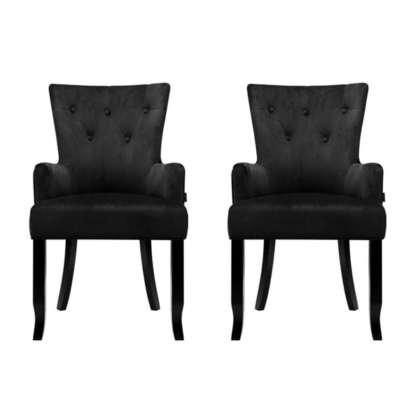 2x Artiss Dining Chairs Velvet French Provincial Armchair Black Artiss