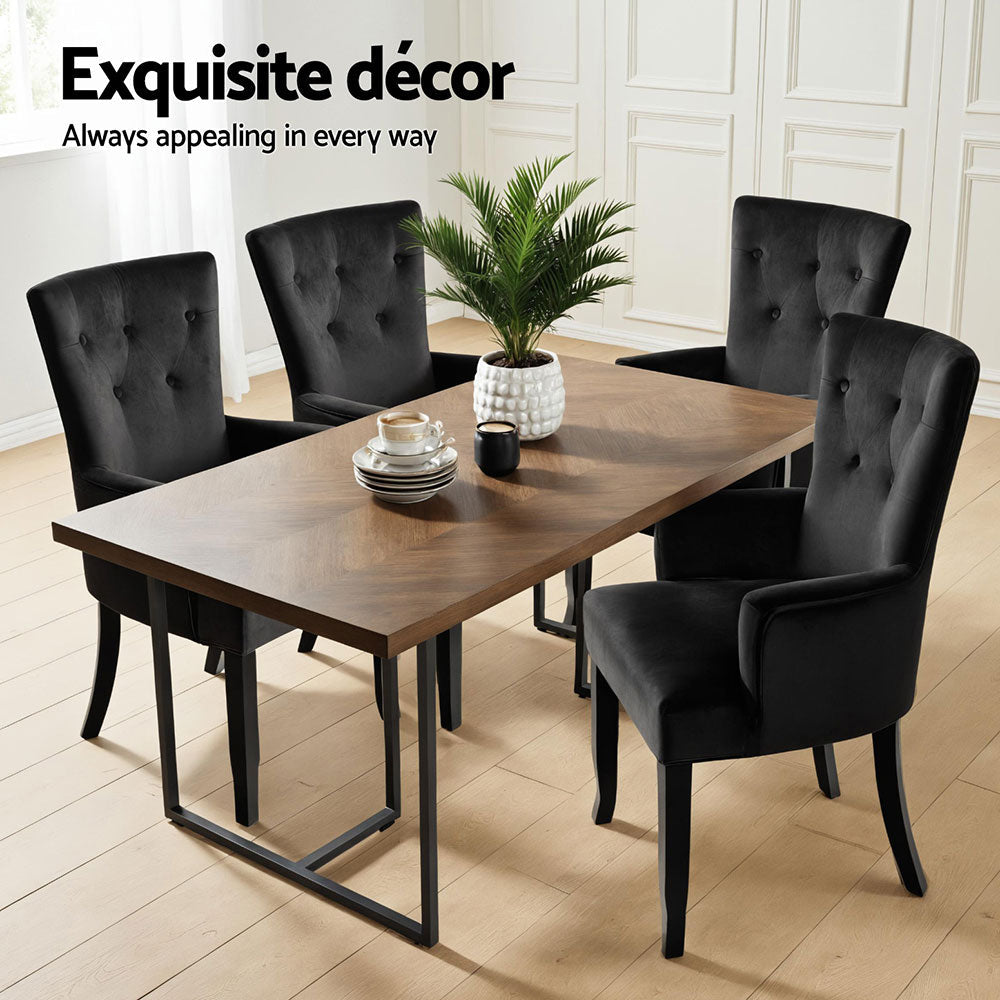 2x Artiss Dining Chairs Velvet French Provincial Armchair Black Artiss