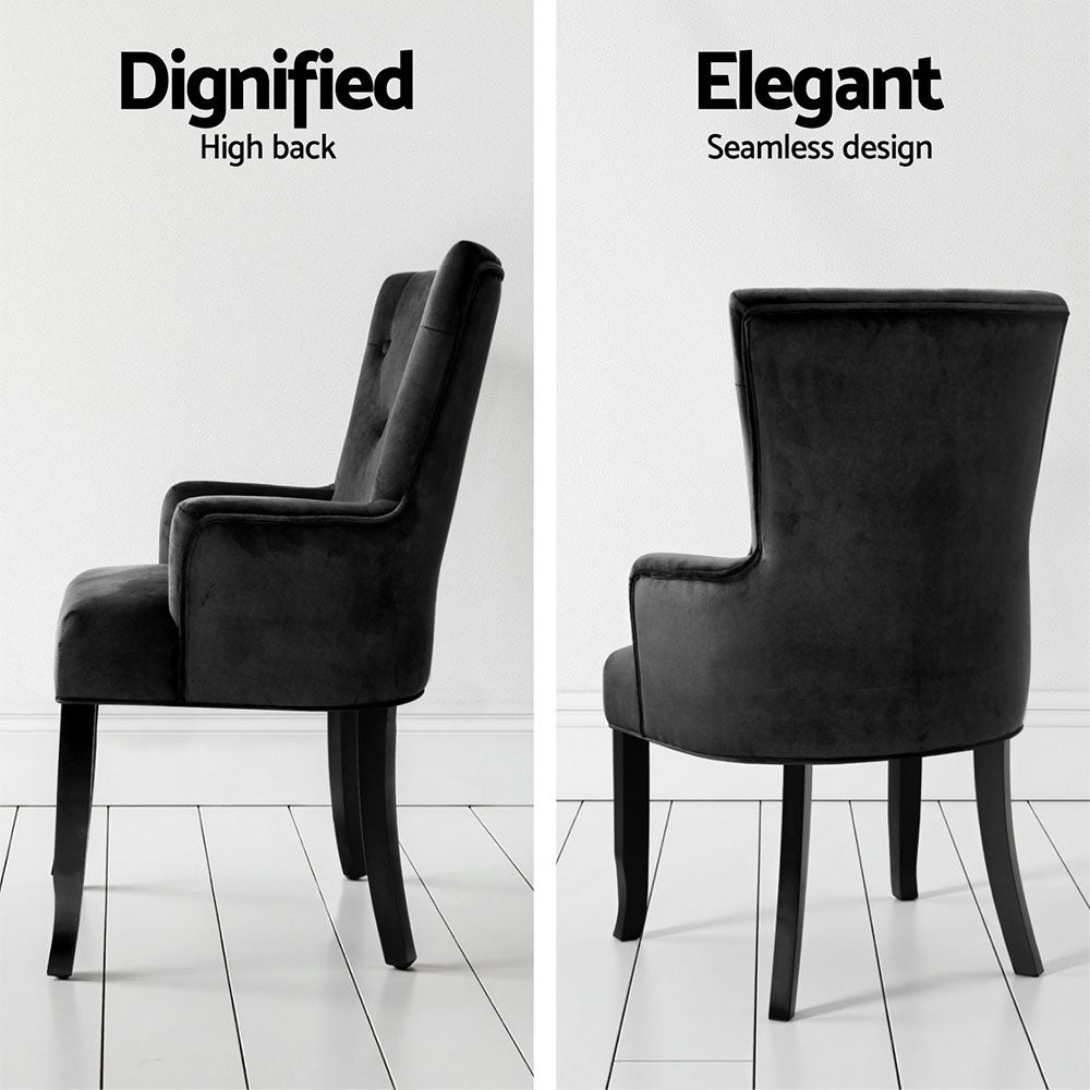 2x Artiss Dining Chairs Velvet French Provincial Armchair Black Artiss