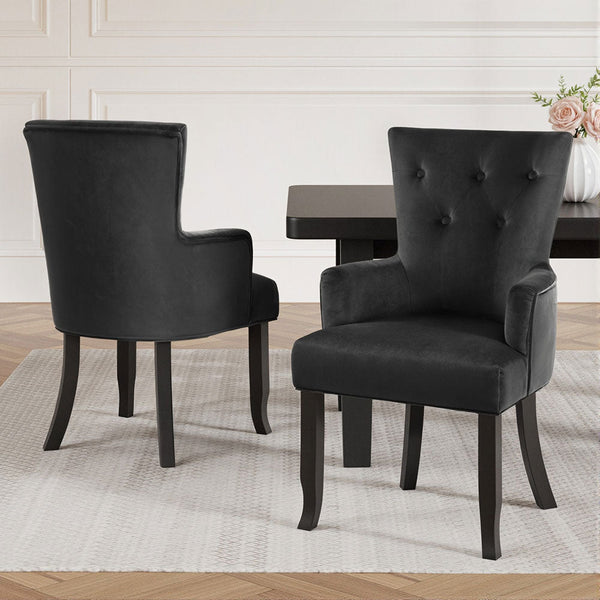 2x Artiss Dining Chairs Velvet French Provincial Armchair Black Artiss