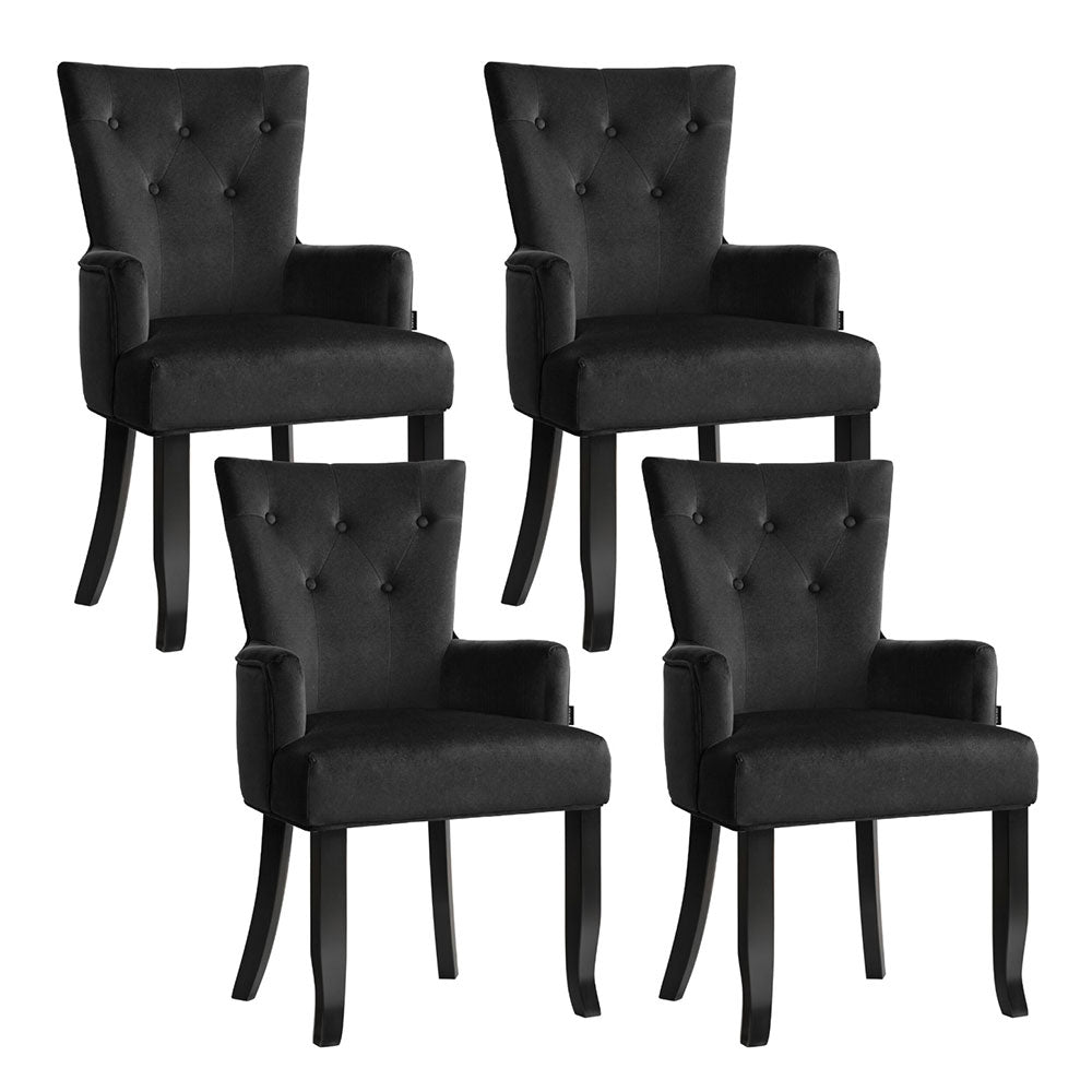 4x Artiss Dining Chairs Velvet French Provincial Armchair Black Artiss