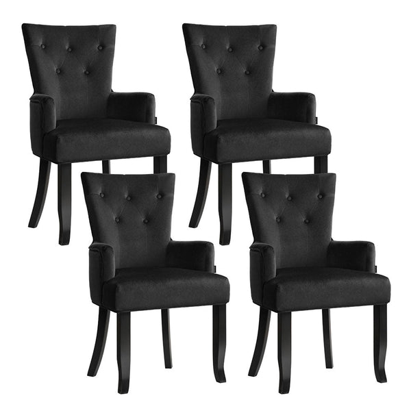 4x Artiss Dining Chairs Velvet French Provincial Armchair Black Artiss
