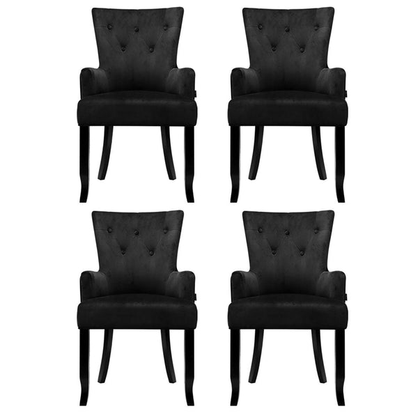 4x Artiss Dining Chairs Velvet French Provincial Armchair Black Artiss