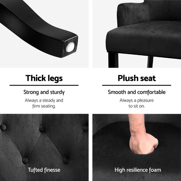 4x Artiss Dining Chairs Velvet French Provincial Armchair Black Artiss