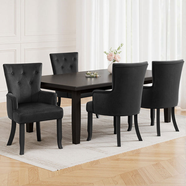4x Artiss Dining Chairs Velvet French Provincial Armchair Black Artiss