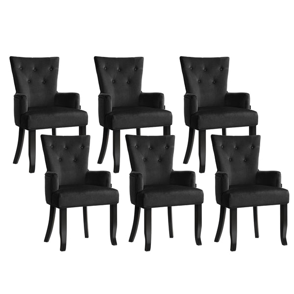 6x Artiss Dining Chairs Velvet French Provincial Armchair Black Arti