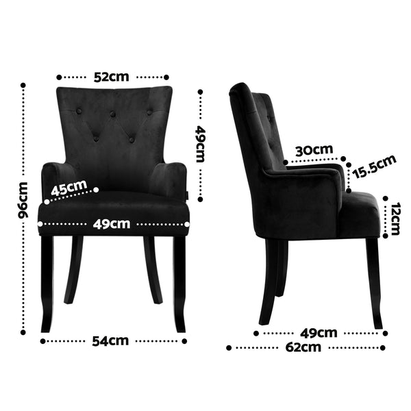 6x Artiss Dining Chairs Velvet French Provincial Armchair Black Arti