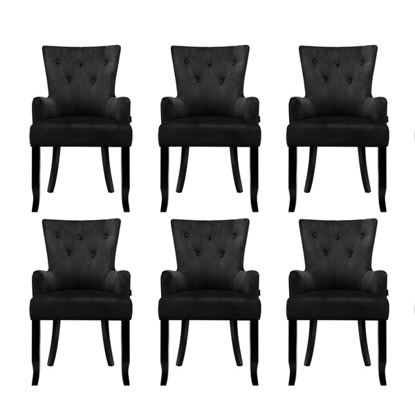 6x Artiss Dining Chairs Velvet French Provincial Armchair Black Arti