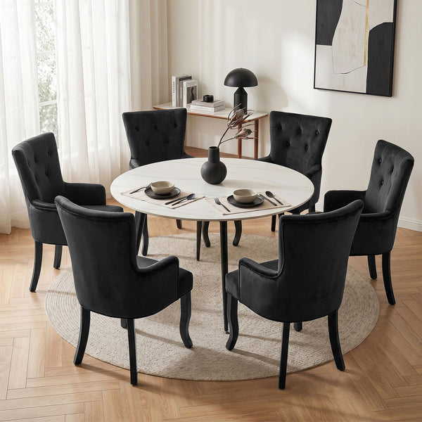 6x Artiss Dining Chairs Velvet French Provincial Armchair Black Arti
