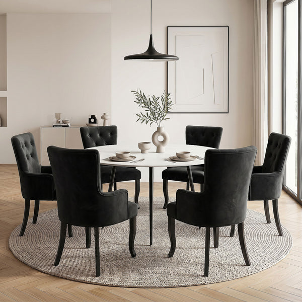 6x Artiss Dining Chairs Velvet French Provincial Armchair Black Arti