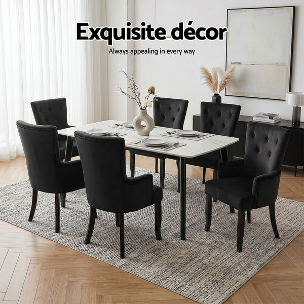 6x Artiss Dining Chairs Velvet French Provincial Armchair Black Arti