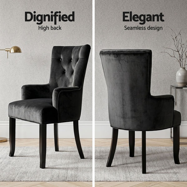 6x Artiss Dining Chairs Velvet French Provincial Armchair Black Arti