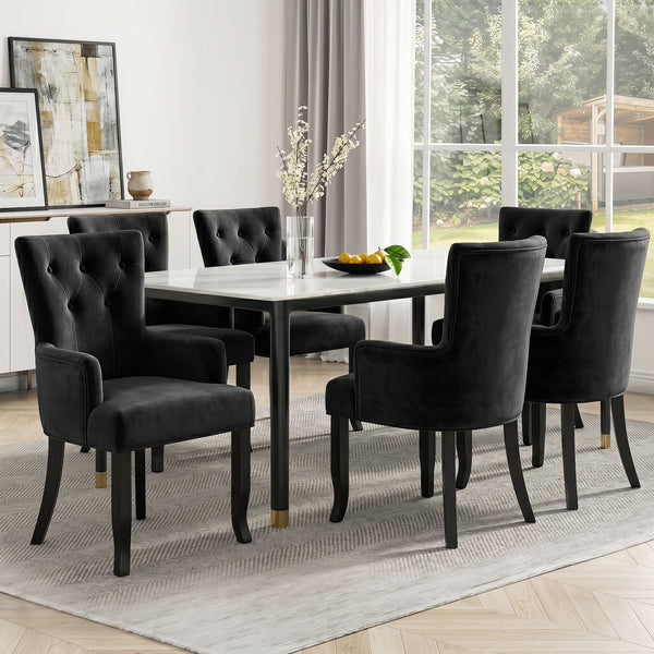 6x Artiss Dining Chairs Velvet French Provincial Armchair Black Arti